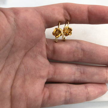 18K Gold Layered Oro Laminado Texturized Flower Leverback Kids Earrings Wholesale 21.0455